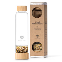 Glastrinkflasche mit Kristallsteinen – Tigerauge, Goldener Beryll