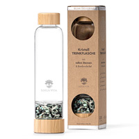 Glastrinkflasche mit Kristallsteinen – Turmalin, Amazonit